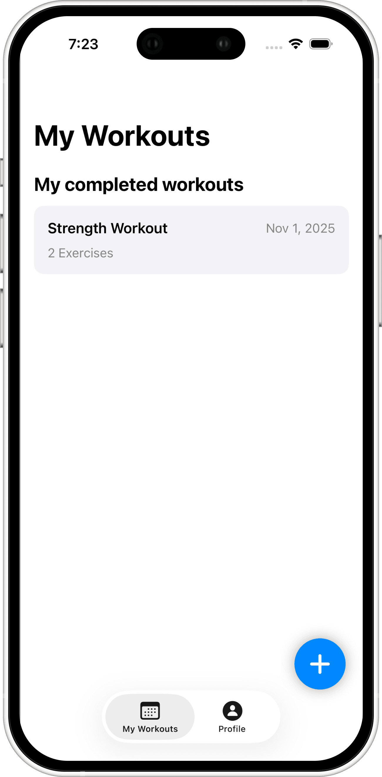 Workout history (placeholder). Upload 1179×2556 PNG.